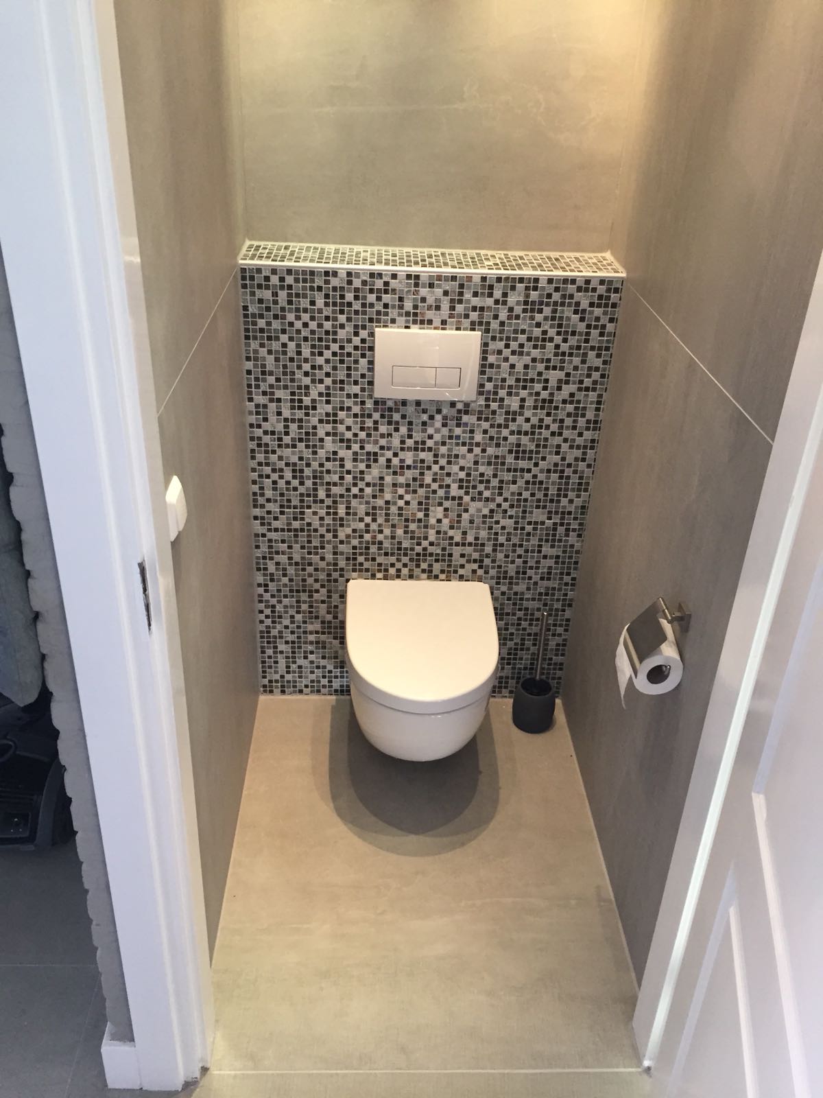 snel nerveus worden Gastheer van Toilet met 120x120 op de zijwanden en mozaïek op de achterwand - Tegelhuys  Gieten en Wijhe